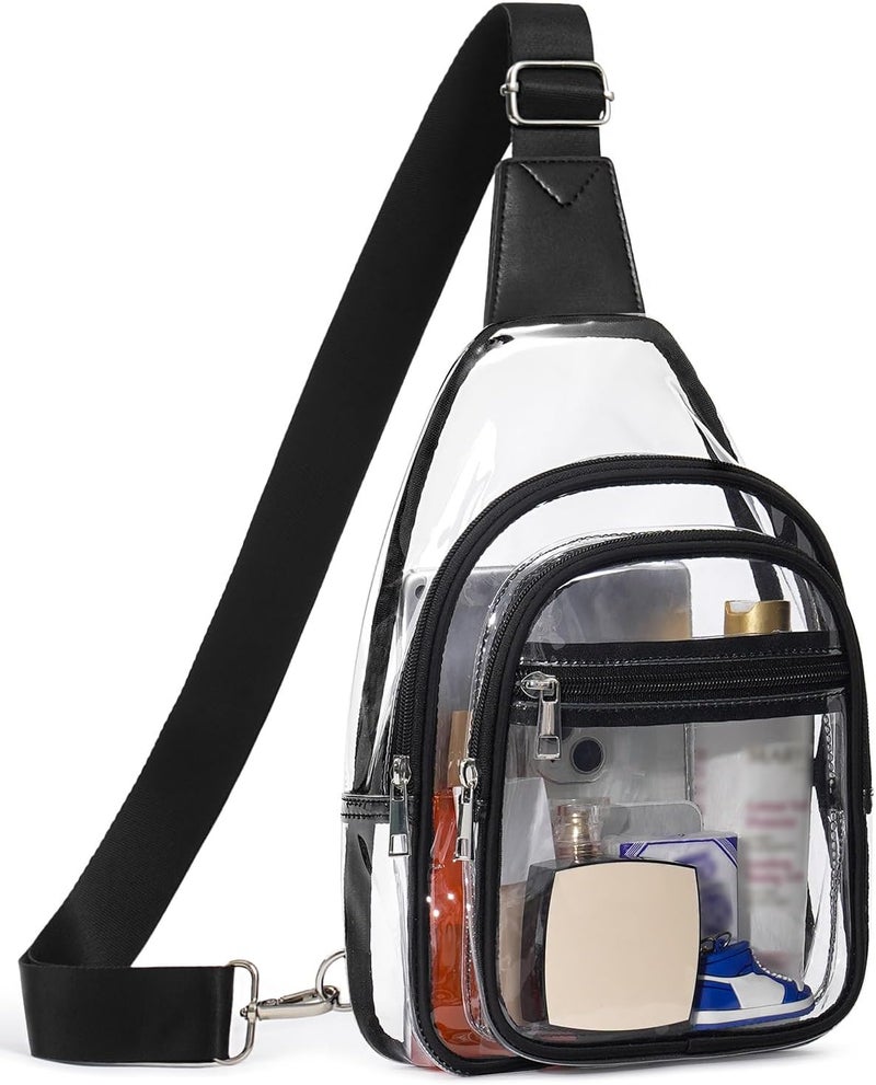 Flowston Store 3 Pockets Clear Bag for Stadium Events Large Clear Sling Crossbody Backpack Fanny Pack Concert Purses for Women Men - Image 1